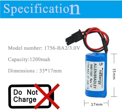 Vista 2 de 【20 Pack】 3V 1200mAh 1756-BA2 Non-Rechargeable PLC Battery for Allen Bradley 1756-BA2 BR2/3A-AB 1745-B1