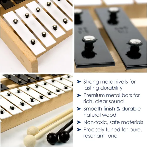 Vista 7 de MINIARTIS Glockenspiel Xilófono Xilófono Glockenspiel de tamaño completo de 27 notas con teclas de metal para adultos y niños Instrumento
