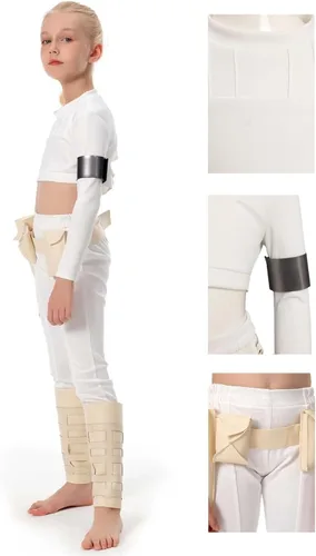 Vista 4 de Disfraz de reina para niños, disfraz de princesa para cosplay, traje de batalla blanco, conjunto de disfraz de Halloween