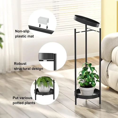 Vista 4 de Soporte para plantas alto de 2 niveles - Estante porta macetas de metal de 30" para interiores y exteriores para múltiples plantas, estante