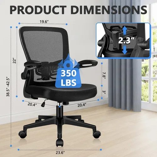Vista 3 de Sillas de escritorio de oficina con ruedas, silla ergonómica de malla con soporte lumbar de altura ajustable, silla giratoria para computadora