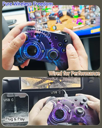 Vista 6 de Wzuicov Multi-Platform Game Controller with RGB & Dual-Mode Bluetooth & Wired Connection, Wireless Gamepad for Switch/Switch 2/iOS/Android/PC/TV