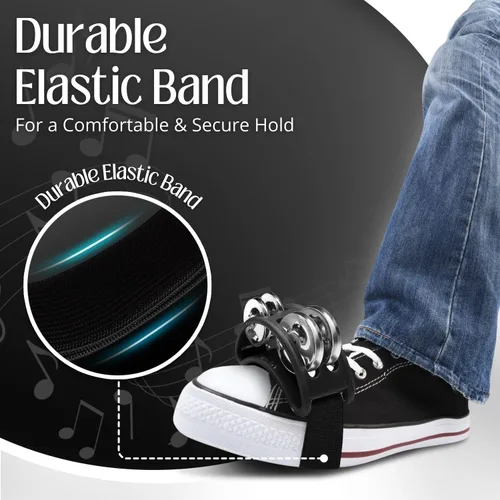 Vista 5 de Flexzion Pandereta de percusión de pie con jingles de acero de doble fila, tambor de instrumento musical para zapatos de fiesta, regalo, cantante