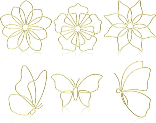 Vista 8 de Hotop 6 piezas de decoración de pared de mariposa de metal negro con alambre de mariposas, líneas de arte de pared, flores colgantes