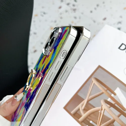 Vista 4 de Funda para iPhone 14 Pro Max híbrida de poliuretano termoplástico plateado con parte trasera dura, patrón floral, funda protectora para teléfono