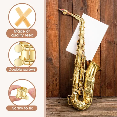 Vista 3 de Ligadura de saxofón alto con 20 cañas de saxofón alto 2.5, ligadura de saxofón alto de oro con tornillos ajustables, ligadura de ligadura de saxofón