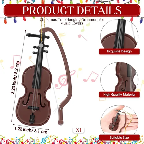 Vista 2 de Poen 1 pieza de adornos navideños para violín pequeño, adorno colgante de Navidad, pequeños instrumentos musicales, decoración para amantes