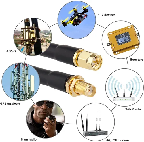 Vista 5 de XRDS -RF Cable SMA de 1 pie, cable de extensión SMA con conector SMA macho a SMA hembra de 50 ohmios KMR240 cable coaxial SMA de baja pérdida