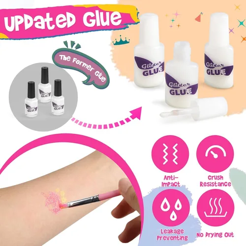 Vista 6 de Dreamon Tatuajes con purpurina para niños, tatuajes temporales para niñas y niños, kit de tatuaje con purpurina de 36 colores, regalos para fiesta