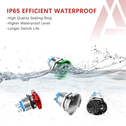 Vista 4 de APIELE Interruptor de botón momentáneo de 16 mm, botón momentáneo con cabeza de hongo, botón de inicio, IP65 resistente al agua, 12 V, 24 V, 36 V