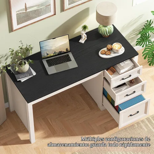Vista 5 de Vabches Escritorio ejecutivo de granja con cajones, escritorio de oficina en casa con cajón de archivos, escritorio de madera para computadora