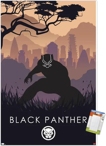 Vista 12 de Trends International Marvel Heroic Silhouette - Póster de pared de Black Panther, 14.725 x 22.375 pulgadas, versión enmarcada de madera de granero