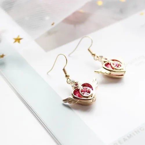 Vista 3 de Preciosos pendientes colgantes de cristal con forma de luna de marinero - Dulce joyería de cosplay para niñas