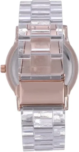 Vista 2 de Accutime XOXO XO5528 Reloj de pulsera transparente con diamantes de imitación en caja de oro rosa para mujer