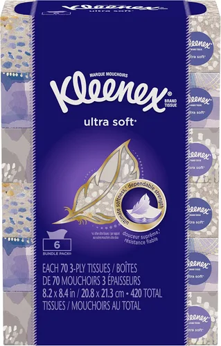Vista 24 de Kleenex Ultra Soft Facial Tissues, 4 Flat Boxes, 120 Tissues per Box