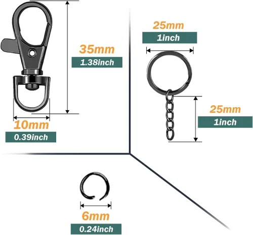 Vista 2 de 100 ganchos a presión con cordón y llaveros con cadena y anillos de salto para llavero, accesorios de manualidades de joyería