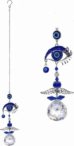 Vista 7 de Colgante de cristal azul con dije de ojo malvado, mariposa, ángel, girasol, talismán, atrapa el sol, hecho a mano, amuleto de buena suerte, oficina