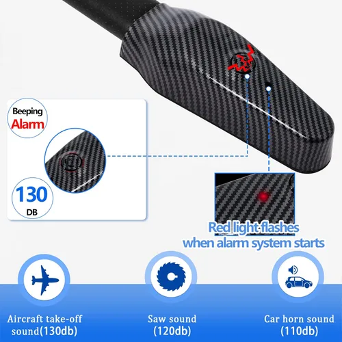 Vista 6 de Cerradura de volante con alarma, dispositivo de seguridad antirrobo de alta resistencia para automóviles, camiones y SUV, incluye 2 llaves (negro)
