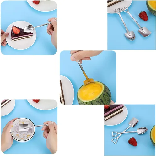 Vista 5 de Juego de cucharas de postre, 4 cucharas de acero inoxidable de 6 pulgadas, cuchara de fruta para helado para el hogar, cocina o restaurante