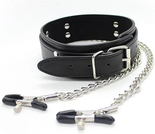 Vista 6 de Abrazaderas de pezón de fantasía Clips de cadena de metal arnés de cuerpo joyería pezón juguetes con cuello y amor coqueteo coqueteo cuero mano