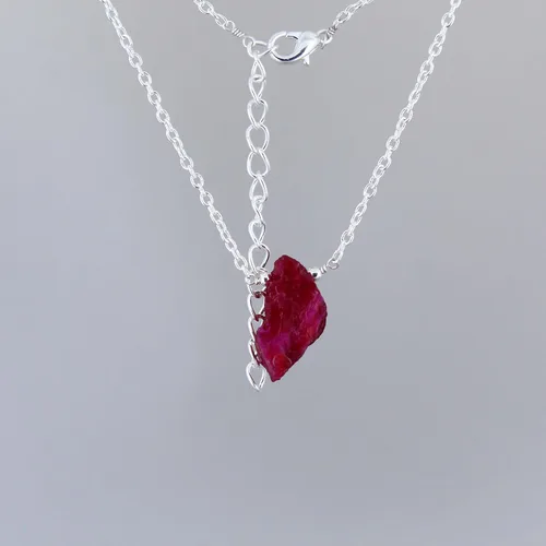 Vista 4 de Gempires Natural Raw Ruby Pendant Necklace for Women, Raw Stone Necklace, Ruby Crystal Jewelry, July Birthstone,16 + 2 Inch Silver Plated Adjustable