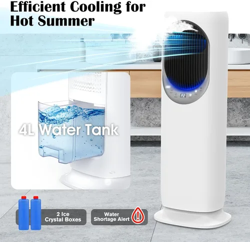 Vista 5 de Combo de ventilador de torre y calentador 4 en 1 con humidificación, calentador de espacio de 1800 W para uso en interiores, oscilación de 120°, 2