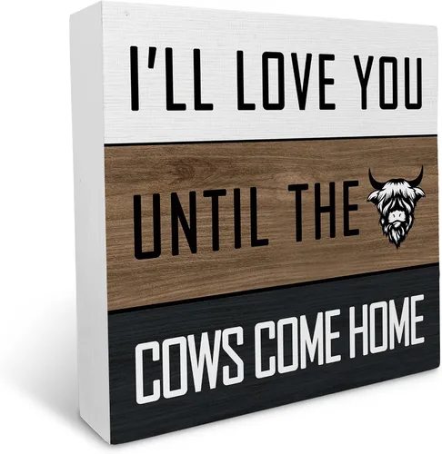 Vista 7 de Cartel de madera con estampado de vaca, decoración de caja de madera con texto en inglés "Farm Inspiration" con texto en inglés "Farm Inspiration