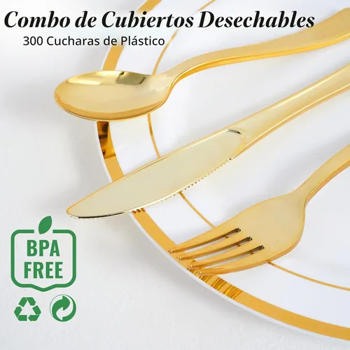 Vista 7 de FOCUSLINE Paquete de 300 cucharas desechables de plástico dorado de 6.8 Oro