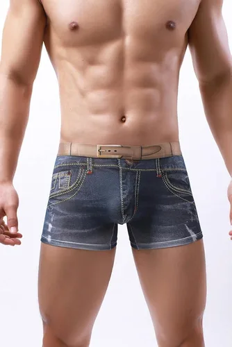 Vista 2 de Golirsteca Calzoncillos tipo bóxer de algodón con estampado de mezclilla 3D para hombre, ropa