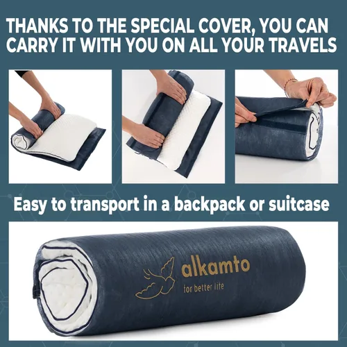 Vista 2 de alkamto Almohada de espuma viscoelástica de 27.5 x 18 pulgadas, almohada ergonómica de apoyo para el cuello, certificada Oeko-Tex, funda