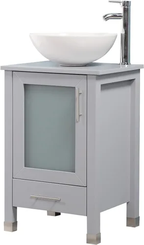 Vista 8 de Mueble de baño de 20 pulgadas con lavabo combinado, fregadero de cerámica circular blanca (negro)