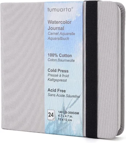 Vista 10 de tumuarta Cuaderno de bocetos de acuarela, 140 libras, 300 GSM, papel 100% algodón, prensa en frío, 24 hojas, 48 páginas, diario de acuarela para uso