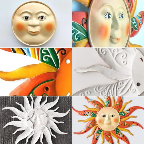 Vista 5 de Decoración de pared de sol de metal, 17.3 pulgadas, esculturas de jardín, estatuas, decoración de pared para interiores y exteriores, habitación