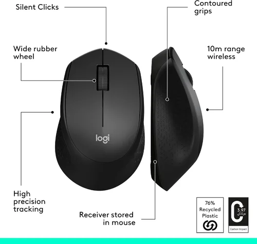 Vista 7 de Logitech M330 Silent Plus, mouse inalámbrico grande, color negro, Negro