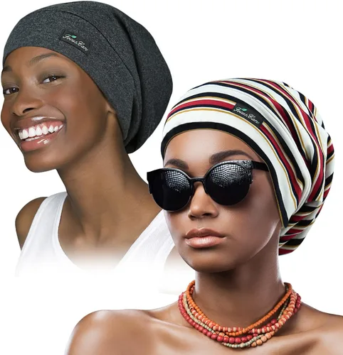 Vista 24 de Gorro de dormir ajustable con forro de satén para rastas de cabello rizado, cabeza grande, permanece puesta durante la noche