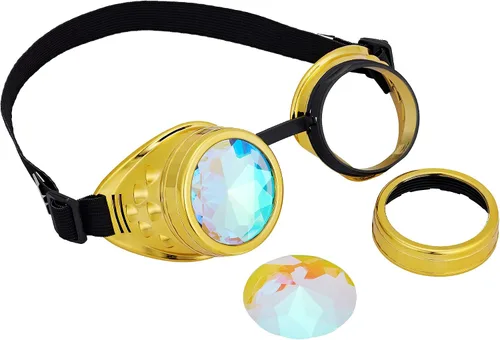 Vista 135 de Gafas de caleidoscopio retro con pinchos, gafas de cristal arcoíris steampunk estilo soldadura, gafas de cosplay punk