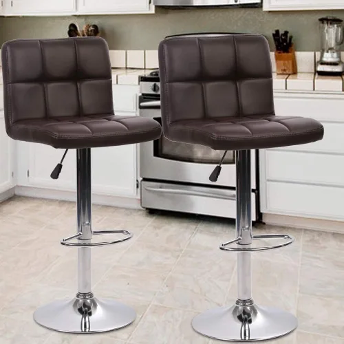 Vista 11 de Dkeli Juego de 2 taburetes de bar giratorios de altura ajustable con respaldo de piel sintética duradera, silla de comedor moderna y alta para sala