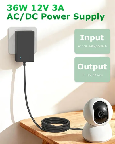 Vista 2 de Adaptador de fuente de alimentación de 12 V 3 A, entrada de 36 W, CA 100 V-240 V a CC 12 voltios, cable de alimentación de 3 amperios con conector
