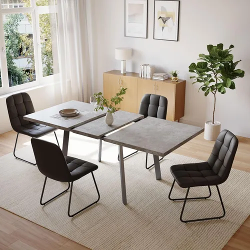 Vista 11 de Zerifevni 47.2"- 62.9" Extendable Dining Table Set of 5 Kitchen Table with 4 Dining Chairs, Modern Gray Wood Grain, Waterproof Scratchproof for