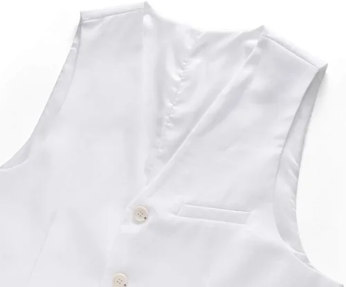 Vista 3 de UNINUKOO Chaleco de traje para hombre, ajustado, vestido formal, chaleco casual de cuatro botones, chaleco de traje de esmoquin