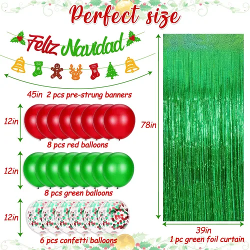 Vista 3 de 25 piezas de decoraciones de fiesta de Feliz Navidad, pancarta española de Feliz Navidad, guirnalda de acebo para festival de invierno, vacaciones