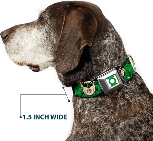 Vista 7 de Buckle-Down Collar de perro con hebilla de cinturón de seguridad, verde linterna verde brillante con texto, 1 pulgada de ancho, se adapta a cuello
