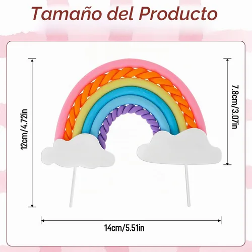 Vista 3 de Decoración de pastel de nube de arcoíris, cerámica suave, decoración de cupcakes, temática de arco iris, suministros para hornear para niños