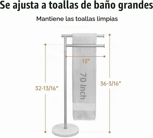 Vista 6 de KES Toalleros de pie para suelo de baño, 2 brazos giratorios, acabado Acabado cepillado