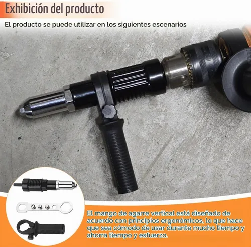 Vista 4 de Kit de adaptador de pistola de remache Pop, taladro eléctrico sin cable con accesorios de remache, con 4 cabezas de remache de 2.4mm, 3.2mm, 4.0mm