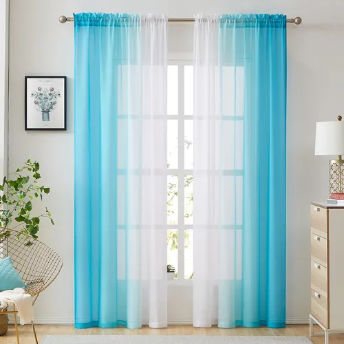 Vista 21 de July Joy Ombre - Cortinas de lino sintético semitransparente para habitación y sala de estar, 2 tonos reversibles, privacidad y filtro de luz