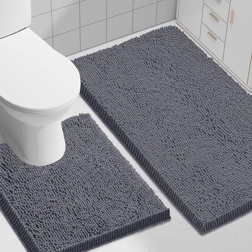 Vista 132 de Juego de alfombras de baño Smiry de 2 piezas, suave alfombra absorbente de chenilla y juego de alfombra en forma de U para inodoro, alfombra de baño
