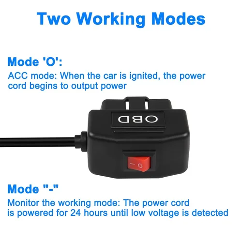 Vista 4 de XMSJSIY Cable de alimentación OBD para cámara de tablero tipo C OBD2 adaptador de cable de alimentación Cable de carga de cable duro con conector