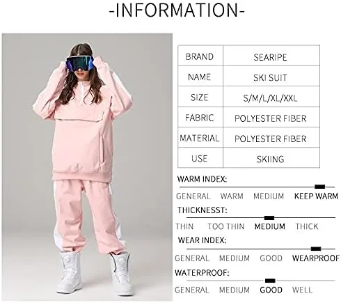 Vista 4 de SEARIPE Women Ski Jacket and Pants Set Couples Windproof Ski Suits Mens Waterproof Two Piece Snowsuits for Winter Sports