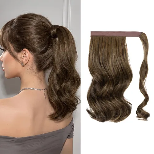Vista 28 de CJL HAIR 14" Extensión de cola de caballo corta con cabello rizado y ondulado, clip en la cola de caballo, extensión de pelo sintético falso